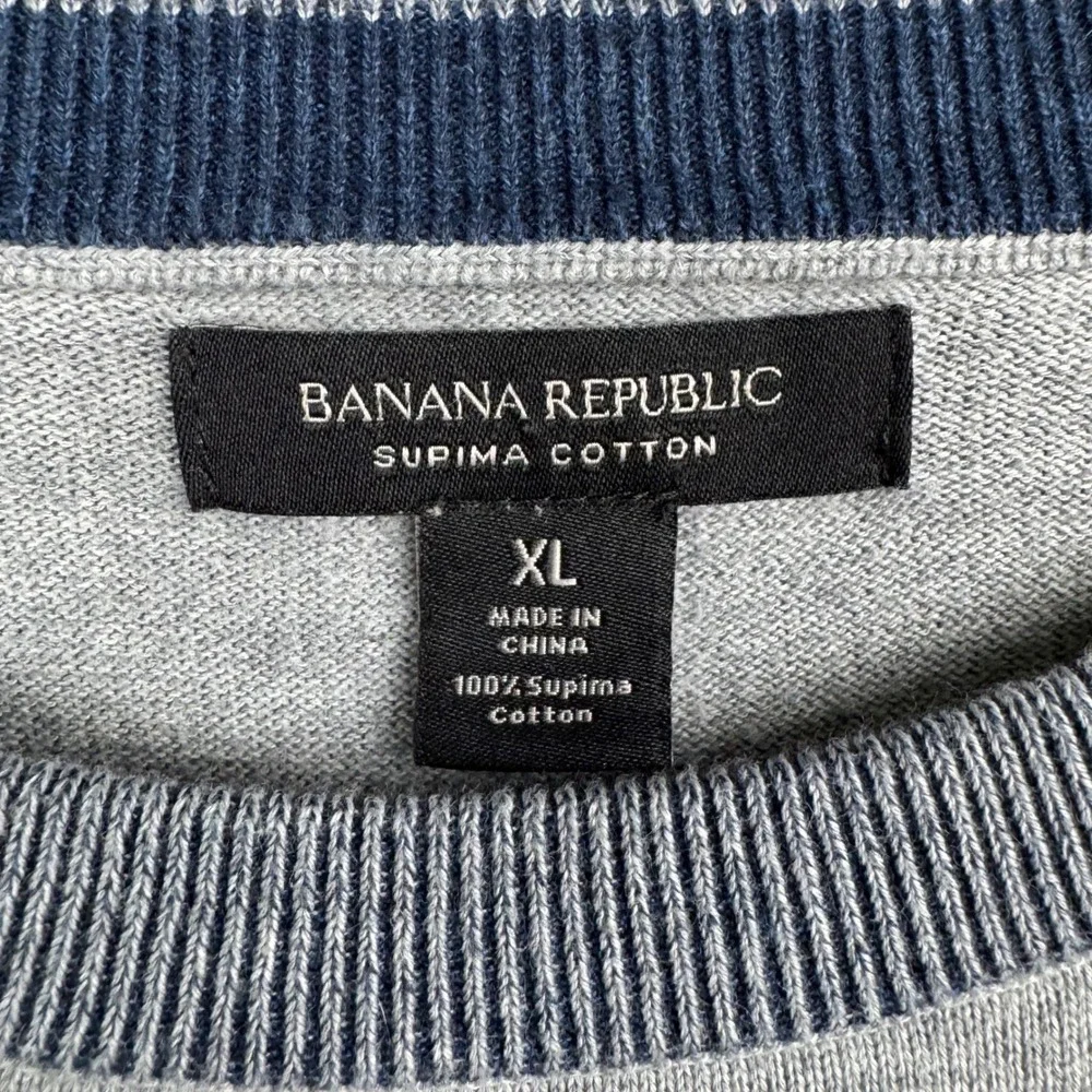 Banana Republic Mens XL Supima Cotton Crewneck Sweater Gray Blue‎ Trim